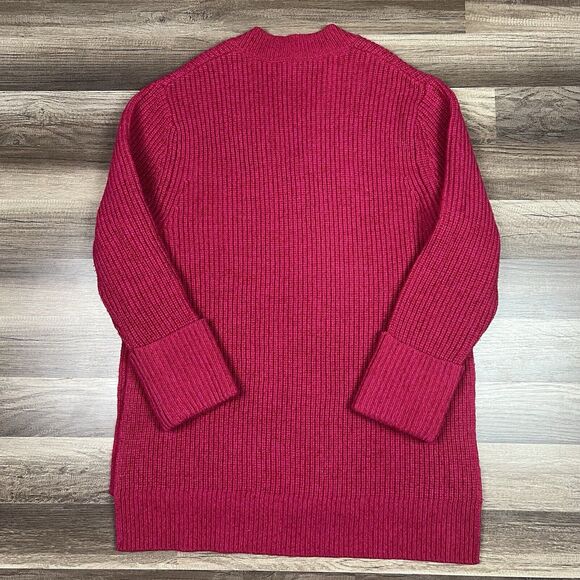 Athleta Shasta Oversize V-Neck Wool Blend Sweater Dark Pink Fuchsia Sz Medium - Picture 2 of 9